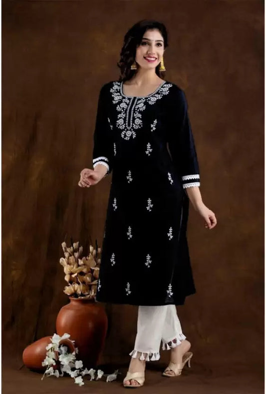 Women Black Cotton Blend Kurta Pant Set