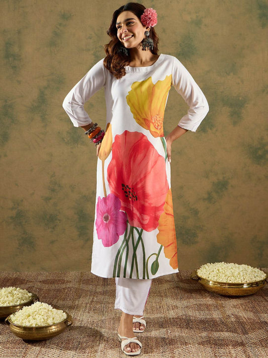 Floral Straight Printed Kurta with Trousers