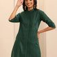 Mandarin Collar Pleated Straight Kurta With Trousers & Dupatta