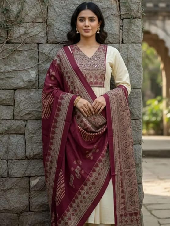 Women's Rayon Straight Printed Kurta Set with Pant & Dupatta