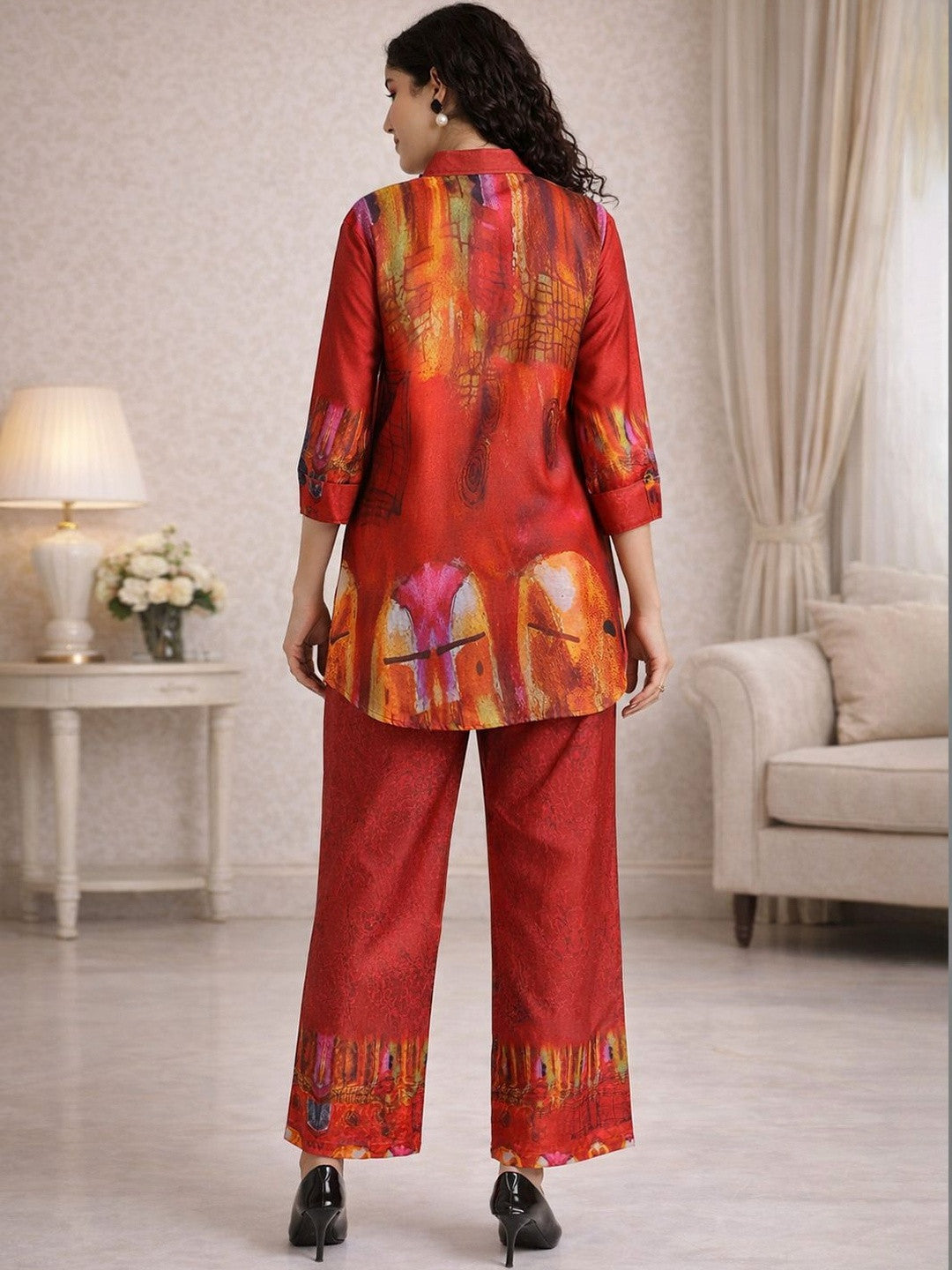 Printed Shirt Collar Shirt & Trousers Co-Ord