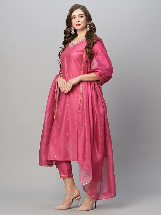 Ethnic Motifs Embroidered Sequinned Kurta With Trousers & Dupatta