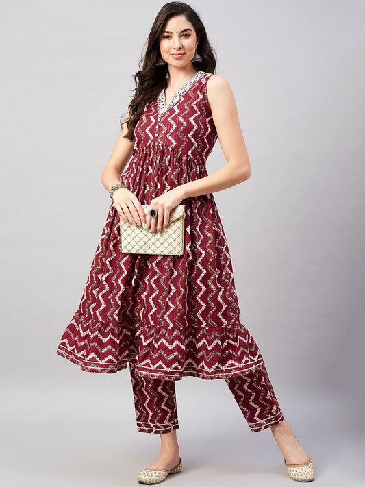 Women Printed Regular Pure Cotton Kurta with Trousers