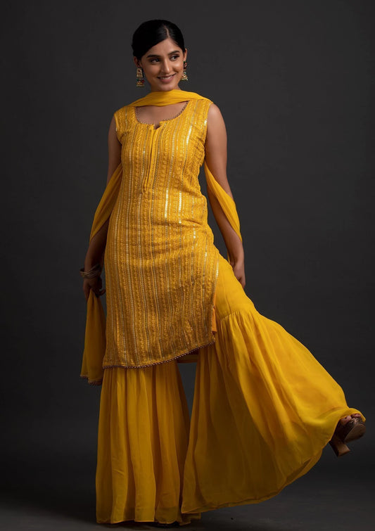 Women Georgette Kurti Sharara Set