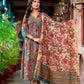 Women Floral Green & Red Viscose Rayon Kurta Pant Dupatta Set