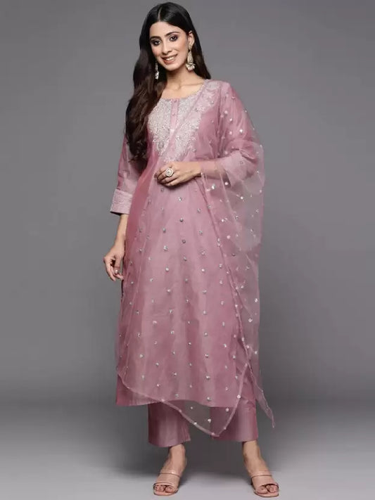 Embroidered Kurta, Trouser/Pant & Dupatta Set