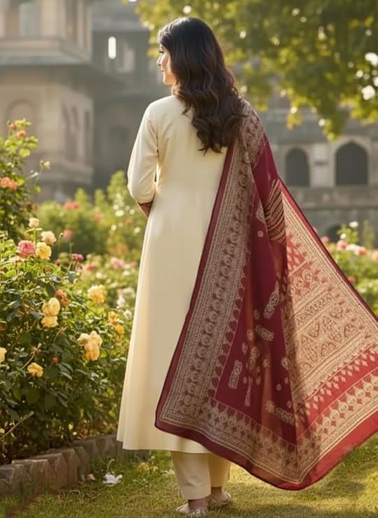 Women's Rayon Straight Printed Kurta Set with Pant & Dupatta