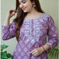 Women Purple Viscose Rayon Kurti Pant Set