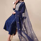 Women Blue Silk Blend Kurta Palazzo Dupatta Set