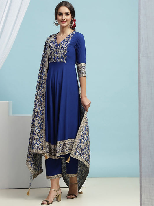 Women Floral Embroidered Regular Kurta with Palazzos & With Dupatta