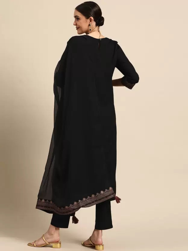 Women Black Viscose Rayon Kurta Palazzo Set