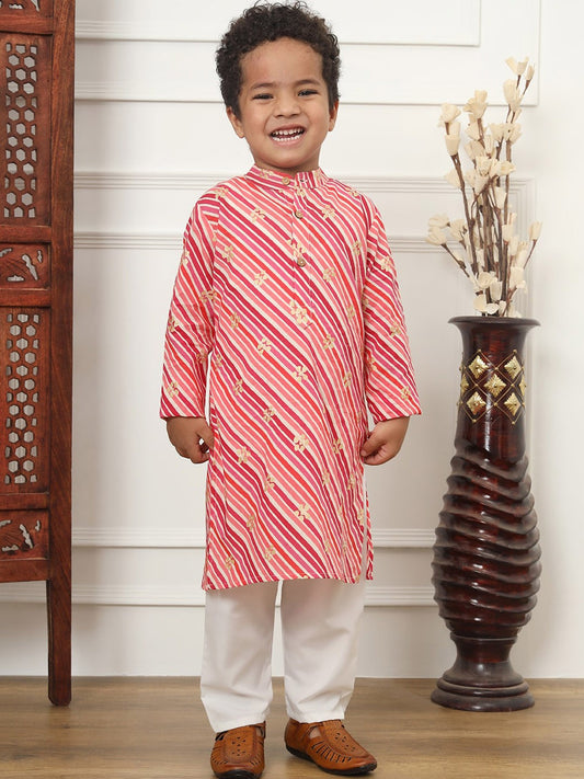 Boys Striped Pure Cotton Kurta With Pyjamas
