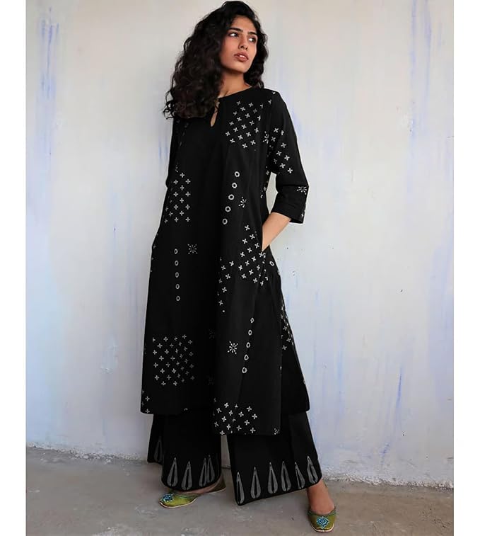 Black Cotton Kurta Palazzo Set