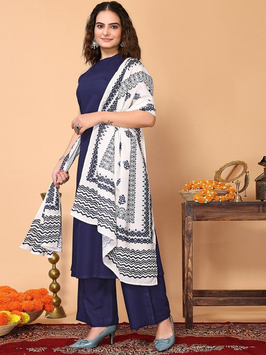 Regular Kurta with Trousers & Dupatta