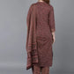 Women Maroon Cotton Blend Kurta Pant Dupatta Set