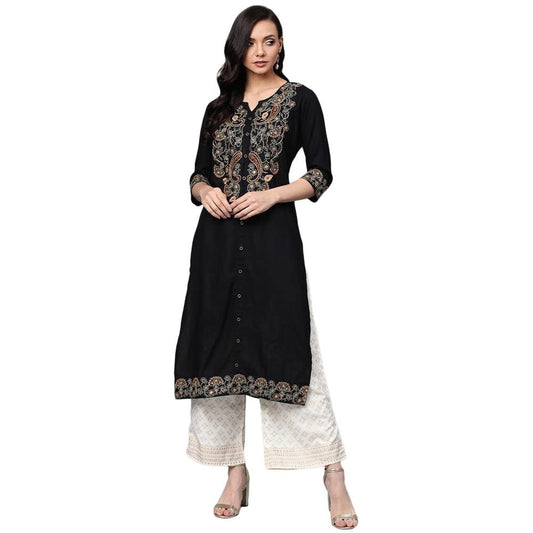 Women's Rayon Straight Embroidery Kurta Set