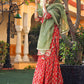 Women Maroon & Green Ethnic Printed Pure Cotton Kurta with Sharara & With Dupatta