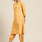 Women Yellow & Black Woven Design Regular Kurta with Salwar
