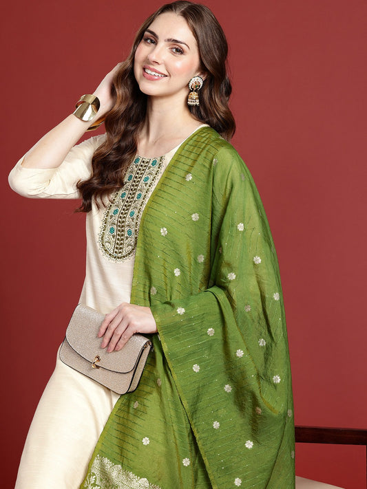 Ethnic Motifs Embroidered Kurta with Trousers & Dupatta