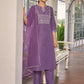 Floral Yoke Design Notch Neck Thread Work Straight Kurta With Trousers & Dupatta