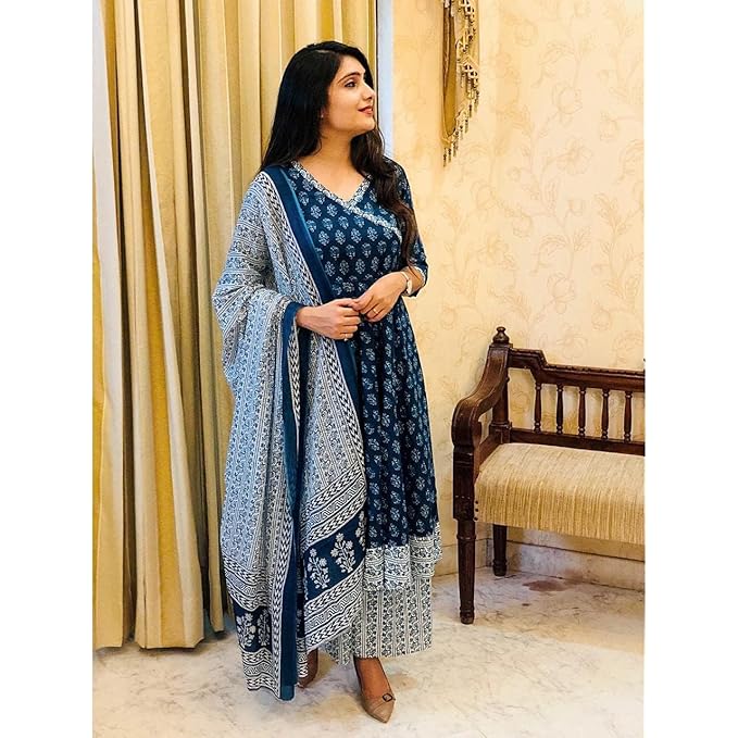 Women's Rayon Anarkali Kurta Pant and Dupatta Set
