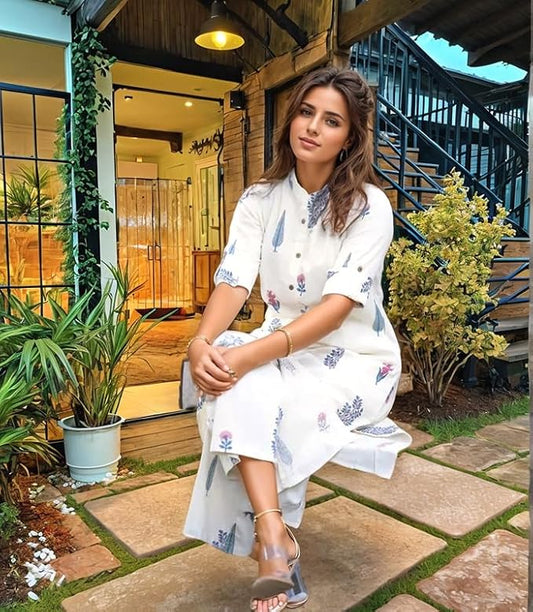 Women's Rayon Viscose Printed A-Line Kurta with Pant