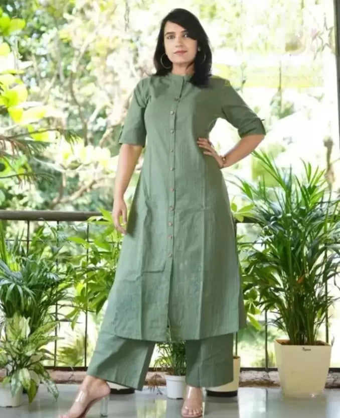 Women Green Pure Cotton Kurta Palazzo Set