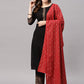 Women Black Kurta with Trousers & With Dupatta