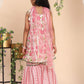 Girls Floral Printed Empire Gotta Patti Kurta with Sharara & Dupatta