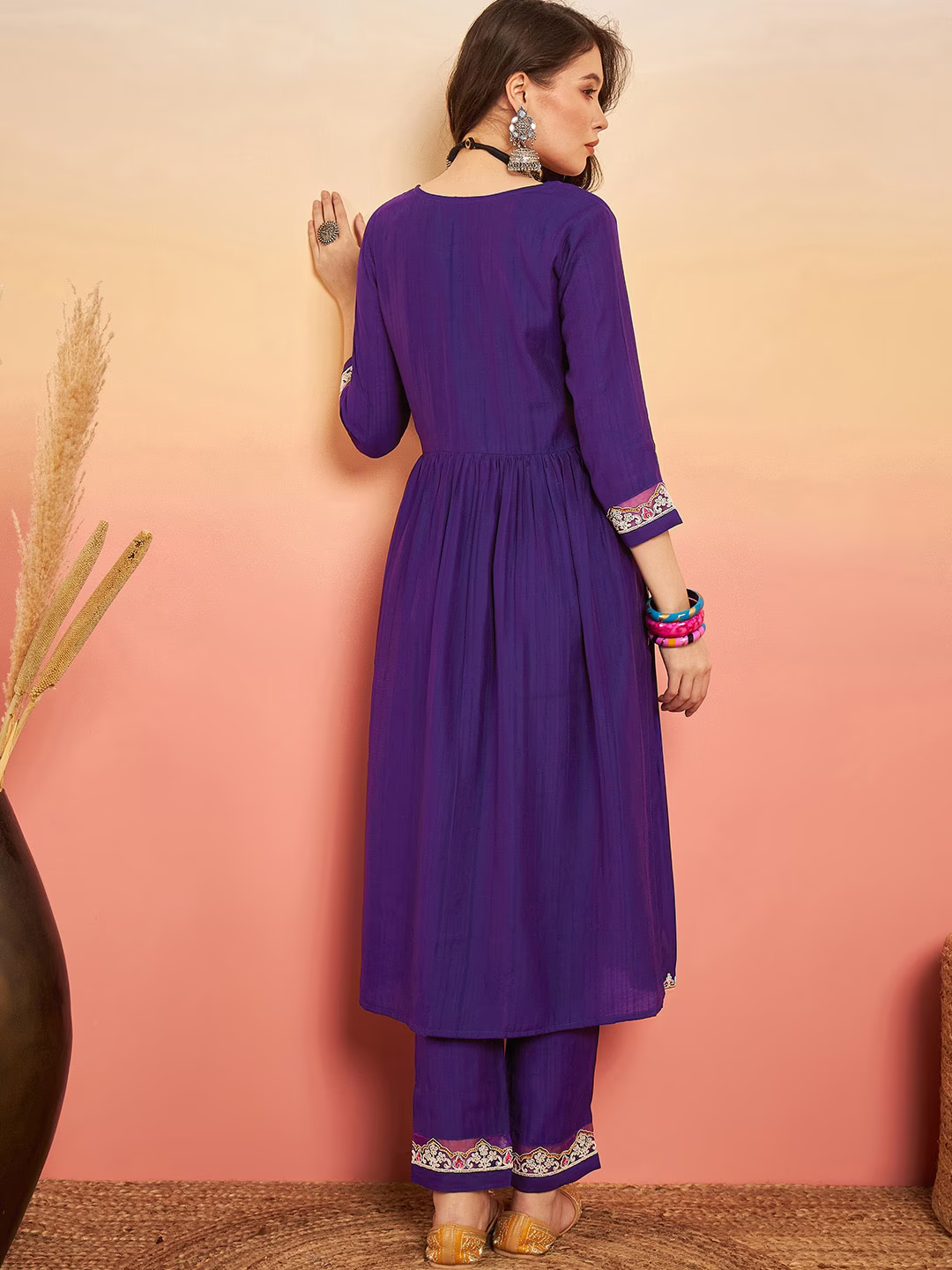 Embroidered Purple Kurta Set