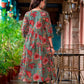 Women Floral Green & Red Viscose Rayon Kurta Pant Dupatta Set