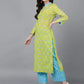 Women Light Green Cotton Rayon Kurta Palazzo Dupatta Set