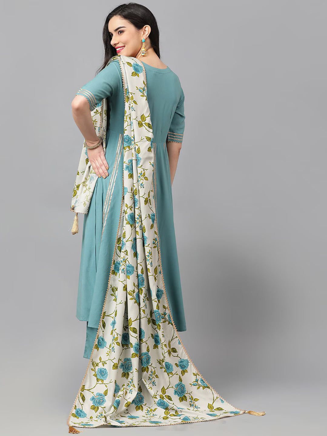 Women Floral Embroidered Regular Thread Work Kurta with Trousers & With Dupatta