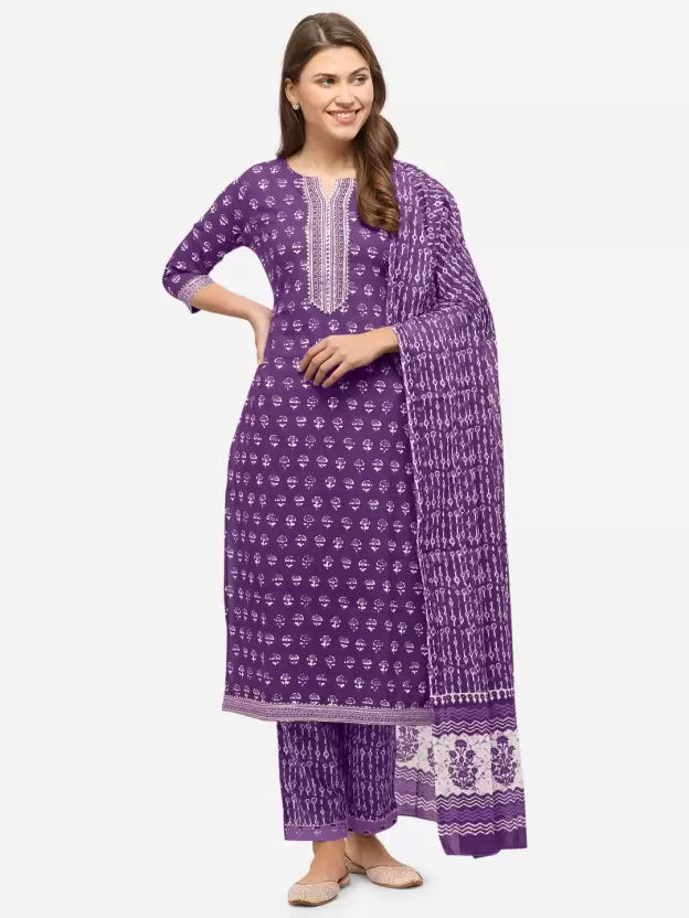 Women Pure Cotton Kurta Pant Dupatta Set