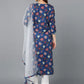 Women Blue Cotton Rayon Kurta Pant Dupatta Set