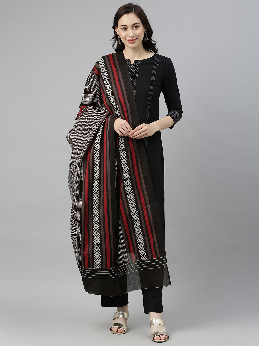 Women Black Yoke Design Kurta with Palazzo & Dupatta