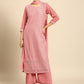 Women Pink Ethnic Motifs Embroidered Sequinned Kurta with Palazzos & Dupatta