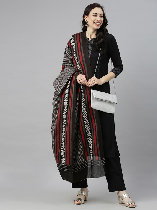 Women Black Yoke Design Kurta with Palazzo & Dupatta