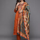 Women Orange Art Silk Kurta Pant Dupatta Set