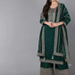 Women Long Sleeve Green Silk Blend Kurta Palazzo Dupatta Set