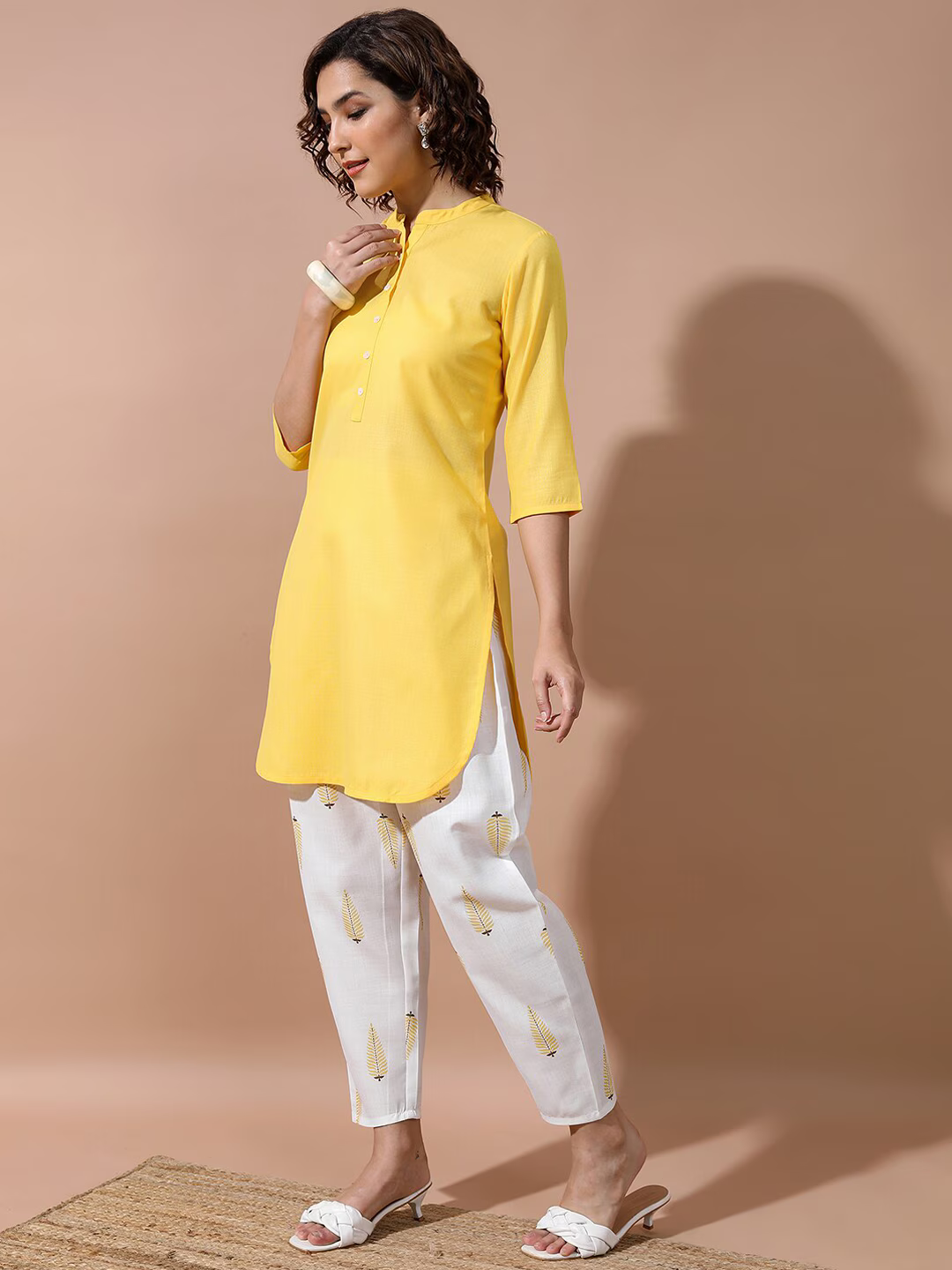 Mandarin Collar Straight Kurta With Dhoti Pants