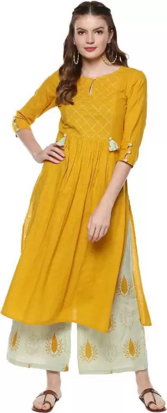 Women Yellow Viscose Rayon Kurta Palazzo Set