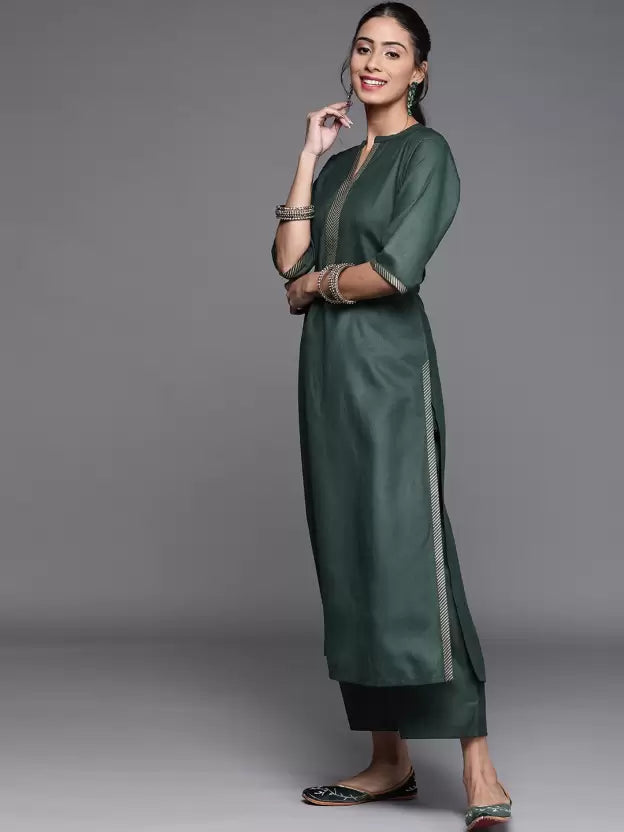 Women Green Regular Pure Cotton Kurta with Palazzos & Dupatta