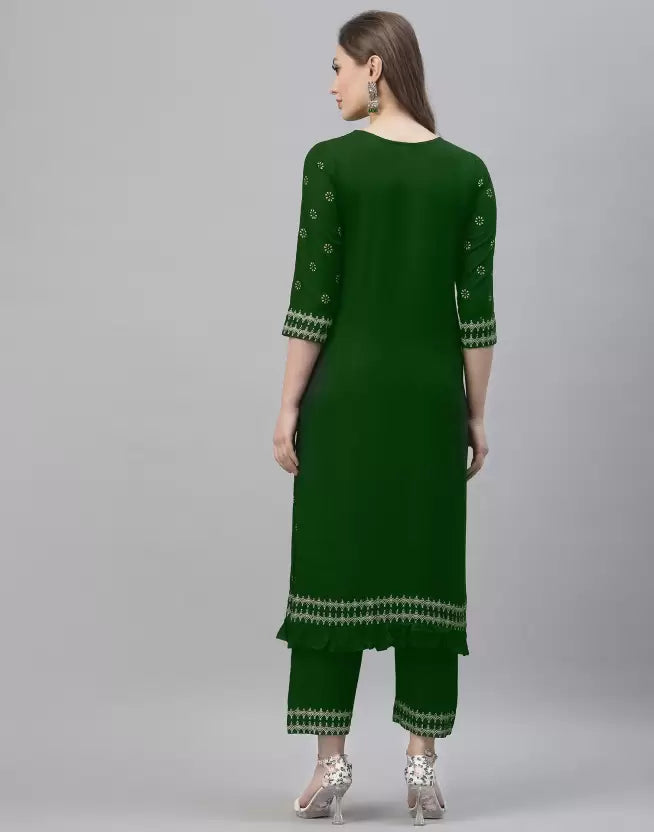 Women Green Viscose Rayon Kurta and Palazzo Set