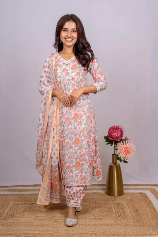 Women Floral Viscose Rayon Kurta Pant Dupatta Set