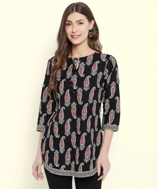 Casual Regular Sleeves Printed Women Black Top