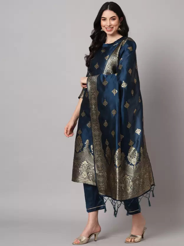 Women Blue Silk Blend Kurta Pant Dupatta Set