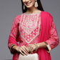 Women Pink Bandhani Embroidered Pure Cotton Kurta with Sharara & With Dupatta