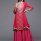 Women Pink Bandhani Embroidered Pure Cotton Kurta with Sharara & With Dupatta