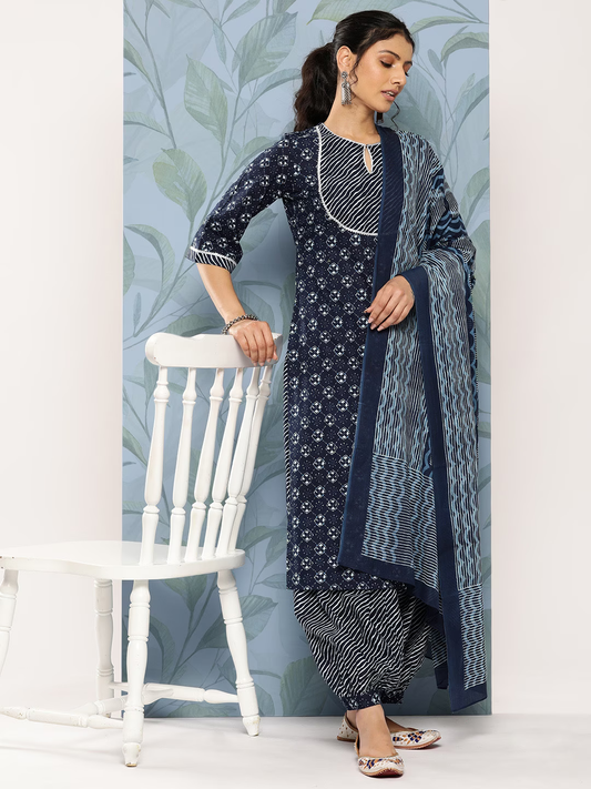 Ethnic Motifs Yoke Design Regular Gotta Patti Cotton Kurta with Salwar & Dupatta